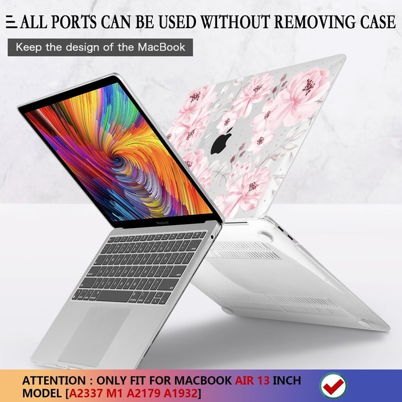 CISSOOK Compatible with MacBook Air 13 inch Case M1 Chip 2021 2020-2028 Release A2337 A2179 A1932 Model with Touch ID, Plastic Hard Shell Case & Keyboard Cover & Screen Protector, Cute Pink Flower - Image 5
